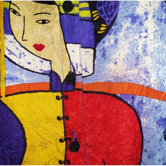 Chico’s Design Blue 100% Silk Asian Geisha Girl Frog Knot 1 M - Picture 4 of 7